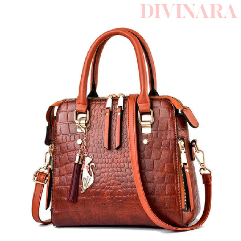 Bolsa Feminina de Couro Com Design Crocodilo